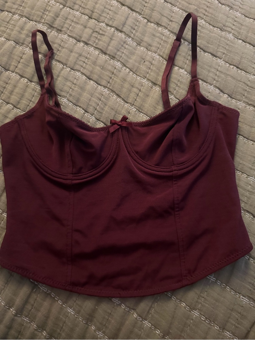 Garage Burgundy Cropped Cami with Bow Accent